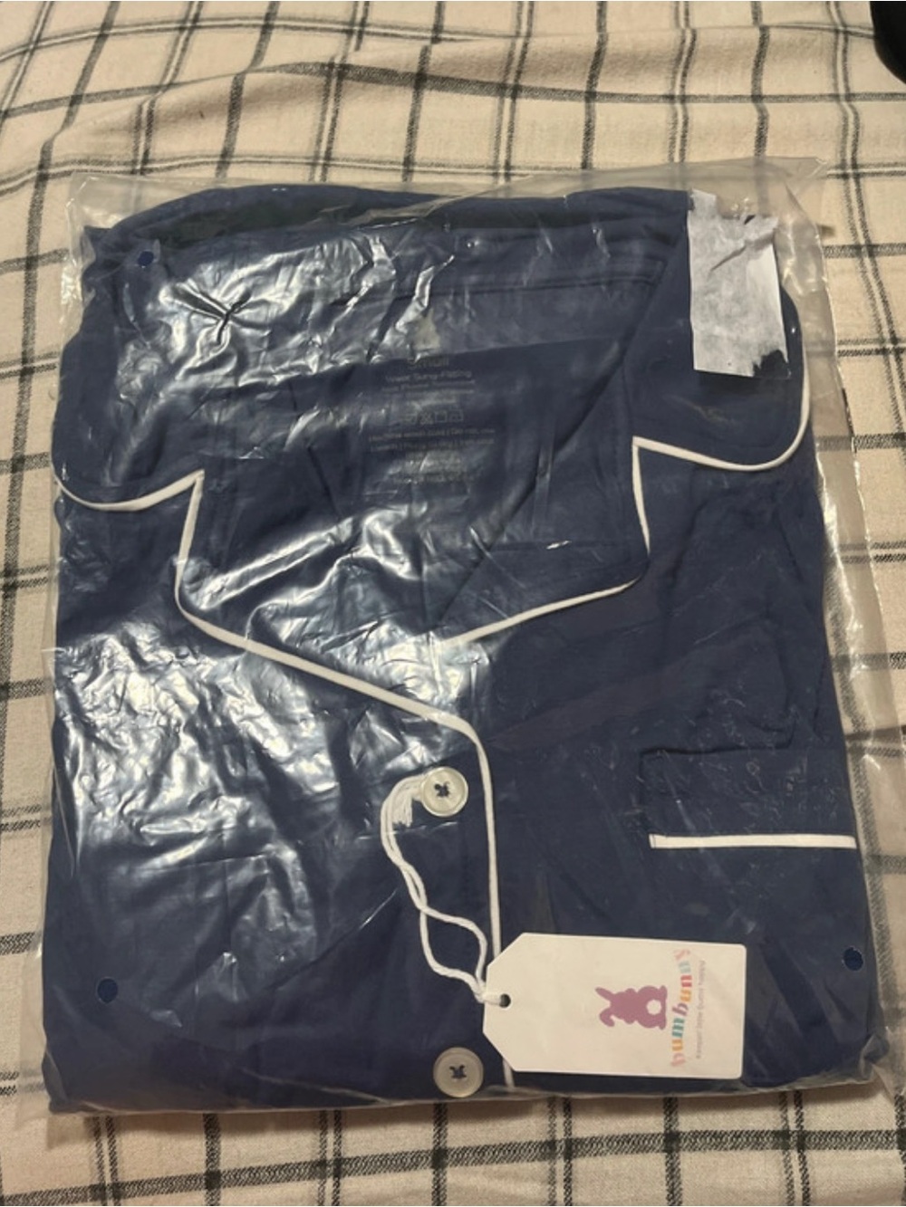 Women's Navy Blue Pajama Set with White Piping